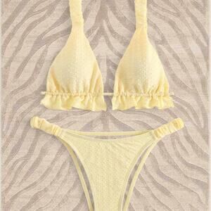 Butter yellow textured triangle bikini
